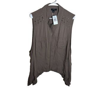 Torrid Jacket Vest Women's 3 Studded Sleeveless Zipper 3X Military Drapey NWT